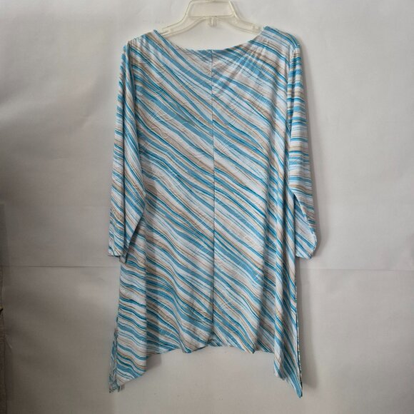 JM Collection Womens 1X Sharkbite 3/4 Sleeve Waterfall Top Blouse Blue Beige - Picture 9 of 16